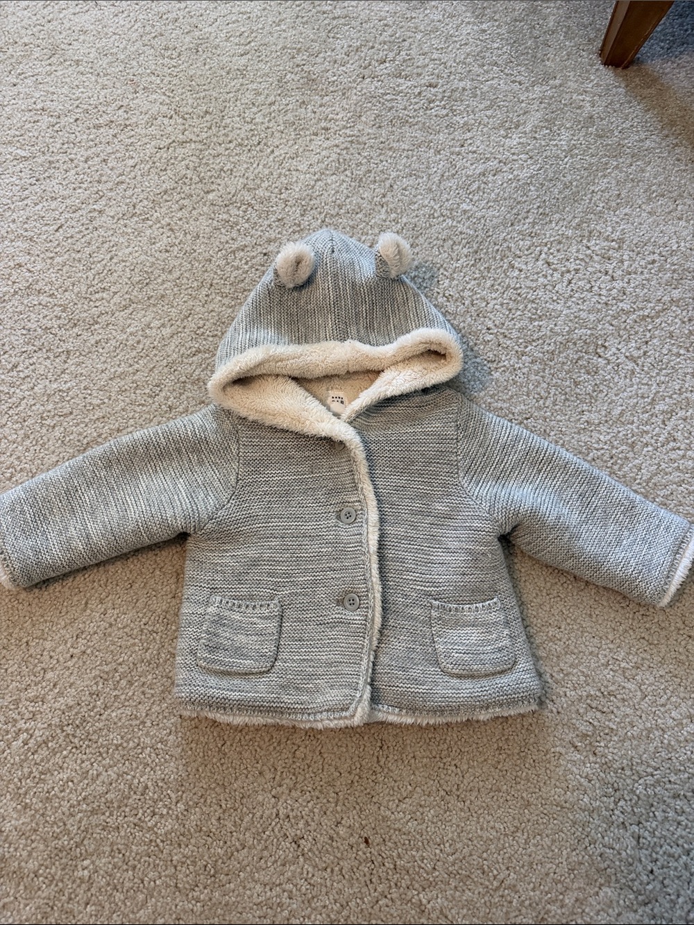 GAP Light Gray Hooded Baby Jacket with Bear Ears
